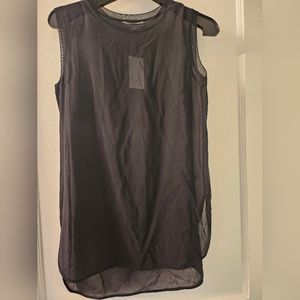 Sheer Vince tunic with ribbed accent trim and longer back, Size XS, full.